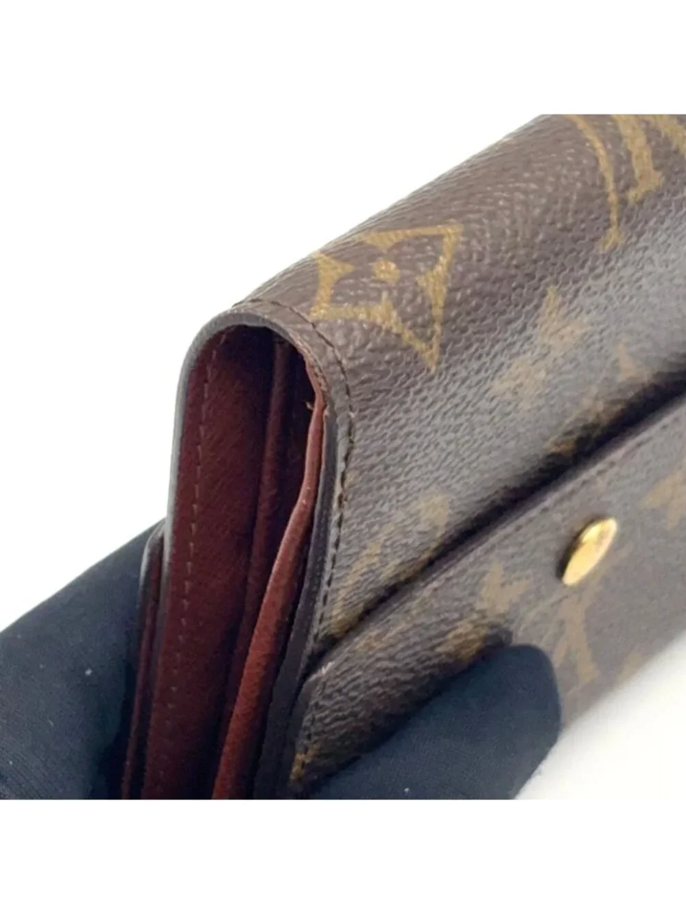 Louis Vuitton Portefeuille Elise Monogram Hook Leather Brown Trifold Wallet Gold